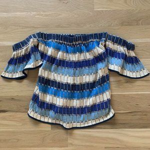 Milly Blue Stitched Off-The-Shoulder Top